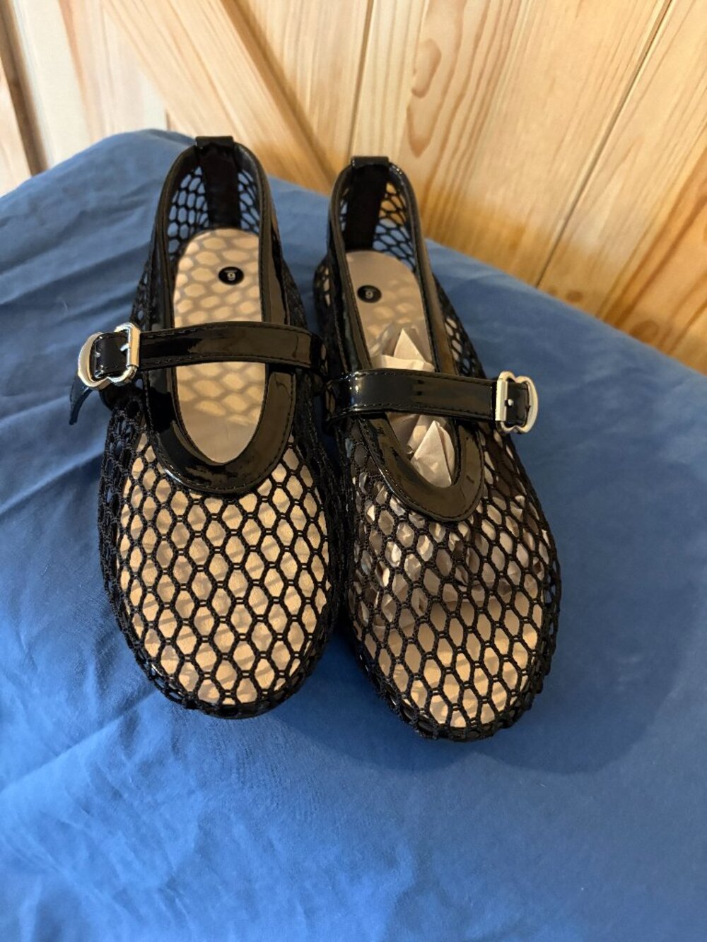 MUSSHOE Black Mesh Mary Jane Flats Size 6 Sheer Net Ballet Flats NIB
